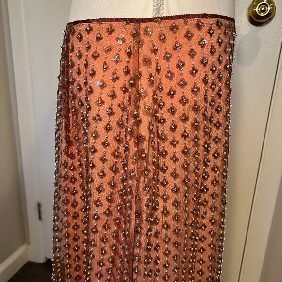 NWT Zara Coral Sequined Chiffon Midi Skirt, Size XL - Picture 9 of 16